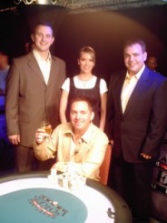 Jimmny Knoll (seated) takes home more than 0k with his HPT victory at the Majestic Star