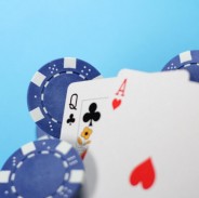 Blackjack hand with blue casino chips