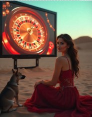 A woman playing roulette on a big screen